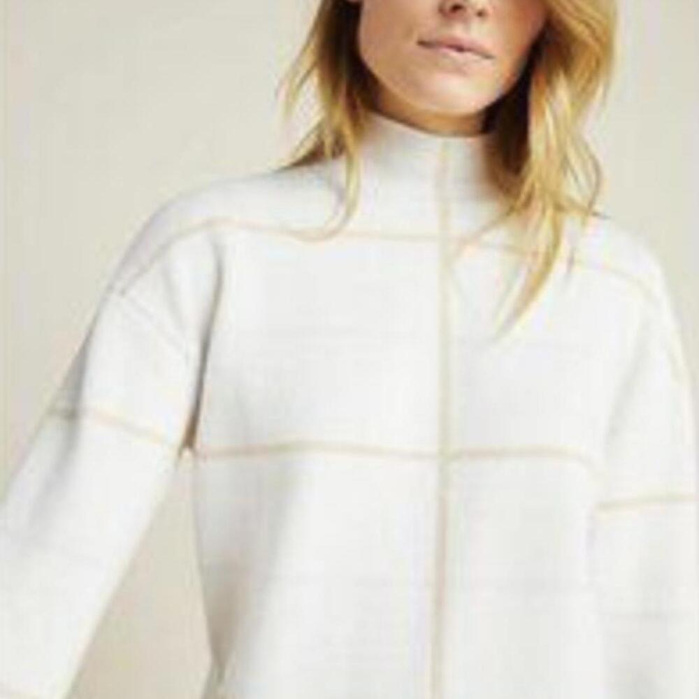 Anthropologie Stripe Beige and Tan Lightweight Cowl Neck Sweater - Size - Small
